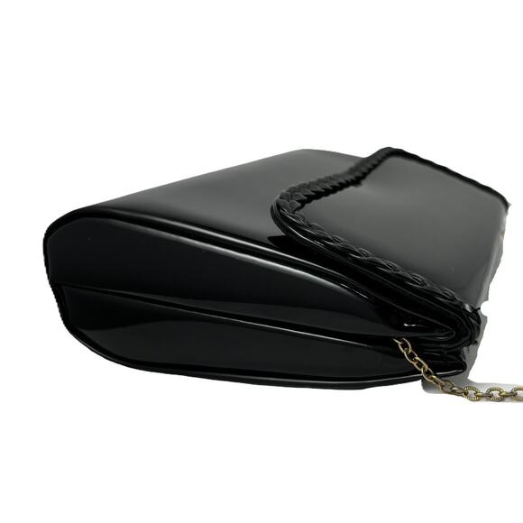 Vintage Midcentury Ande Handbag Black Clutch Purse Patent Leather with Chain - Picture 7 of 16